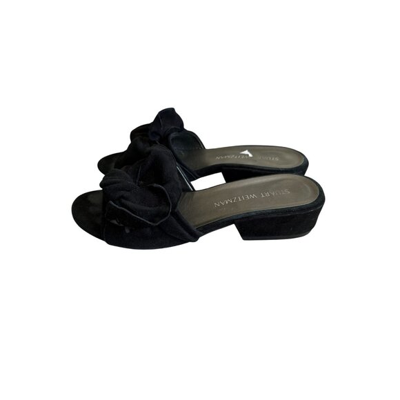 STUART WEITZMAN Black Suede Bow Sandals Heels Size 6.5 - Picture 2 of 11